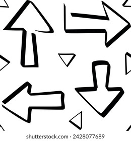 Seamless vector pattern with abstract scribble bold brush pen elements. Hand drawn grunge paint arrow. Isolated Ink drawn stroke lines for design. For scrapbooking, kids clothes, dress and textile