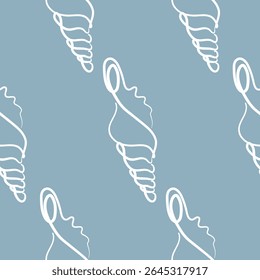 Padrão de vetor sem emenda com conchas abstratas em um fundo azul, para vários projetos de verão