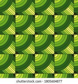 seamless vector pattern with abstract pattern. semicircles and diagonal stripes of green shades