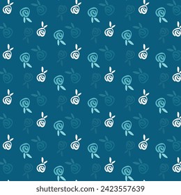 Seamless vector pattern of abstract shapes. Turquoise and white seamless pattern with flowers. Factory textiles in the style of the 60s.