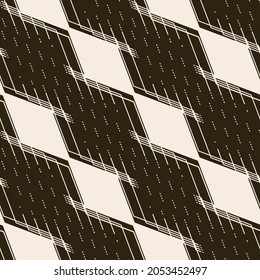 Seamless vector pattern. Abstract simple geometrical texture. Dark brown on yellow old paper background.  Retro thin lines. Modern lattice graphic design.