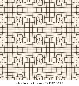 Seamless vector pattern. Abstract simple geometrical texture. Dark brown on yellow old paper background.  Retro thin lines. Modern lattice graphic design.