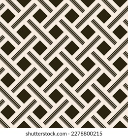 Seamless vector pattern. Abstract simple geometrical texture. Dark brown on yellow old paper background.  Retro thin lines. Modern lattice graphic design.