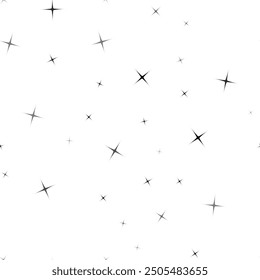 Seamless vector pattern with abstract star symbols, creating a creative monochrome background with rotated elements. Vector illustration on white background