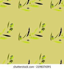 Seamless vector pattern with abstract, stylized olive branches. Texture for packaging of olive oil, pickled olives, labels. Botanical illustration, plant