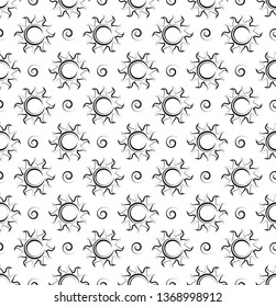 Seamless vector pattern with abstract sun in black and white
