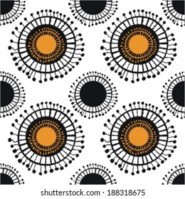 Seamless vector pattern with abstract sun in ethnic style