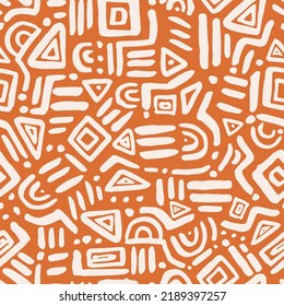 seamless vector pattern with abstract symbols and lines on an orange background