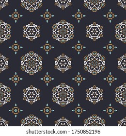 Seamless vector pattern with abstract symmetric ornament. Background with ethnic oriental motifs for design and print on fabric, paper and other surfaces.