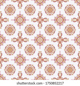Seamless vector pattern with abstract symmetric ornament. Background with ethnic oriental motifs for design and print on fabric, paper and other surfaces.