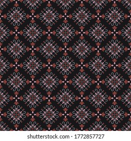 Seamless vector pattern with abstract symmetric ornament. Background with ethnic oriental motifs for design and print on fabric, paper and other surfaces.