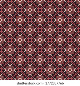 Seamless vector pattern with abstract symmetric ornament. Background with ethnic oriental motifs for design and print on fabric, paper and other surfaces.