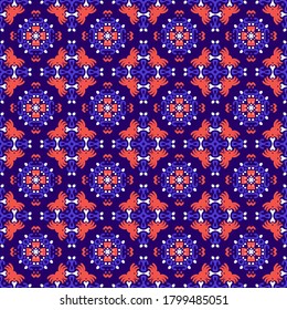 Seamless vector pattern with abstract symmetric floral ornament. Decorative background in ethnic motives. Design for textiles, wallpaper and other surfaces.