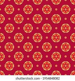 Seamless vector pattern with abstract symmetrical ornament. Background with ethnic oriental floral motif. Versatile textile design. 