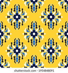 Seamless vector pattern with abstract symmetrical ornament. Background with ethnic oriental floral motif. Versatile textile design. 