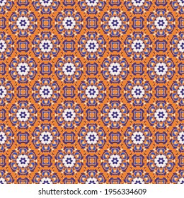Seamless vector pattern with abstract symmetrical ornament. Background with ethnic oriental floral motif. Versatile textile design. 