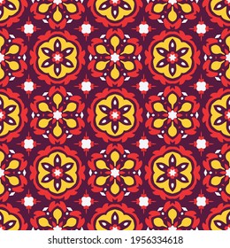 Seamless vector pattern with abstract symmetrical ornament. Background with ethnic oriental floral motif. Versatile textile design. 