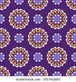 Seamless vector pattern with abstract symmetrical ornament. Background with ethnic oriental floral motif. Versatile textile design. 
