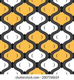 Seamless vector pattern with abstract texture on grey background. Decorative modern yellow and white wallpaper design. Artistic ornate fashion textile.