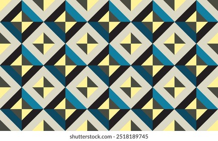 Padrão de vetor sem emenda, fundo de textura abstrata, pipas em um fundo triangular em amarelo e preto