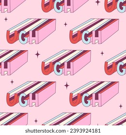 Seamless vector pattern with abstract ugh lettering. Cute and funny colorful text background. Fun texture for wrapping paper, wallpaper, fabric, print design. Hand drawn graphic