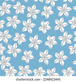 Seamless vector pattern of abstract white flower on blue, plants, botanical design for fashion, fabric, wallpaper and all prints 