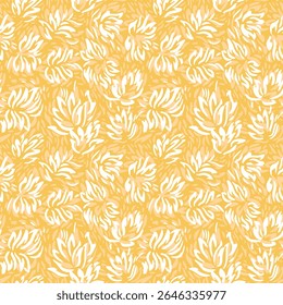 Padrão de vetor sem emenda com formas florais brancas abstratas em um fundo amarelo brilhante. Design decorativo e moderno perfeito para têxteis, papéis de parede, artigos de papelaria, estampas de moda