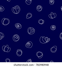 Seamless vector pattern with abstract white flowers on dark blue background