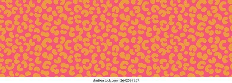 Seamless vector pattern with abstract yellow leopard spots on a vivid coral pink background. Bold and playful animal print design for fashion, kid swear, textiles