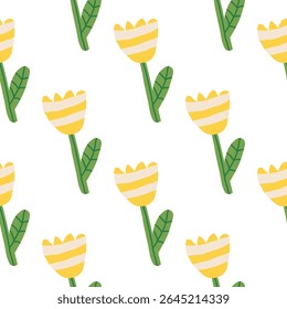 Seamless vector pattern with abstract yellow flowers. Simple and minimal floral design in modern style