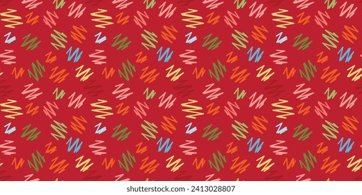 Seamless vector pattern abstract zig zag lines multicolored Perfect print children's fabrics Red background Bed linen Wrapping paper Typography design Tablecloths Scrapbooking Cardmaking Repeating