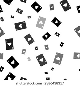 Seamless vector pattern with ace of heart cards, creating a creative monochrome background with rotated elements. Vector illustration on white background