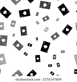 Seamless vector pattern with ace of spades cards, creating a creative monochrome background with rotated elements. Vector illustration on white background