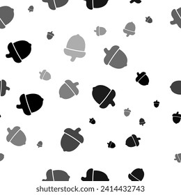 Seamless vector pattern with acorn symbols, creating a creative monochrome background with rotated elements. Vector illustration on white background