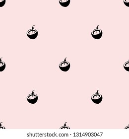 Seamless vector pattern with adorable coconut cocktail silhouette on pink background.