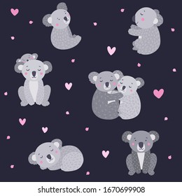 Patrón vectorial impecable con adorables osos koala. Antecedentes animales con adorables koalas