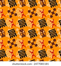 Seamless vector pattern with African symbols. Bright design for textiles, fabrics, surfaces.