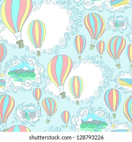 Seamless vector pattern with air baloons. Travel pattern.