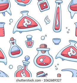 Seamless vector pattern with alchemical bulbs on a white background.