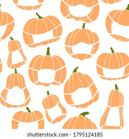 seamless vector pattern for all saints eve. concept for halloween. illustration of pumpkins in protective medical masks with white background