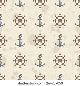 seamless vector pattern with anchor and helm on grunge stain background