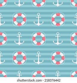 seamless vector pattern with anchor and lifebuoy