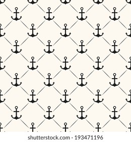 Seamless vector pattern of anchor shape and line. Endless texture for printing onto fabric, web page background and paper or invitation. Abstract retro nautical style. White and black colors.