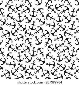 Seamless vector pattern of anchor shape and line. Endless texture for printing onto fabric, web page background and paper or invitation. Abstract retro nautical style. White, red and blue colors.