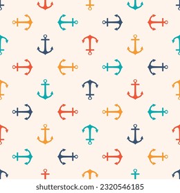 Seamless vector pattern with anchors. Background in marine style. Vector illustration