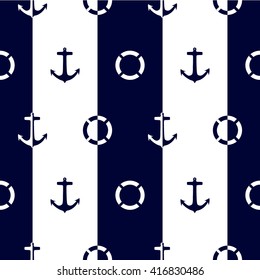 Seamless vector pattern with anchors and lifebuoys. Wallpaper, pattern fills, web page background, surface textures.