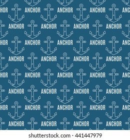 Seamless vector pattern with anchors and text. Seamless pattern can be used for wallpaper, tee designs, pattern fills, t shirt printing, web page background, surface textures. Nautical hipster style.