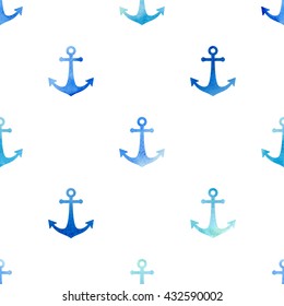 Seamless vector pattern with anchors. Watercolor texture background
