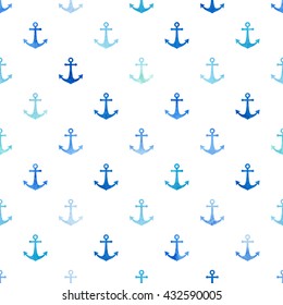 Seamless vector pattern with anchors. Watercolor texture background