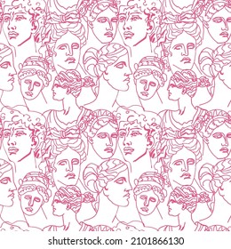 Seamless Vector pattern with ancient Greek gods for valentine's day.In love,festive,pink,repeating hand painted print. Designs for textile, fabric, wrapping paper, packaging, scrapbook paper